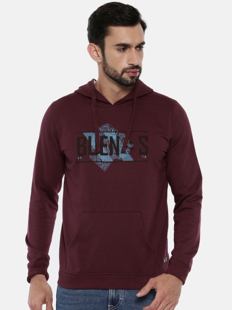

Peter England Men Burgundy Printed Hooded Sweatshirt