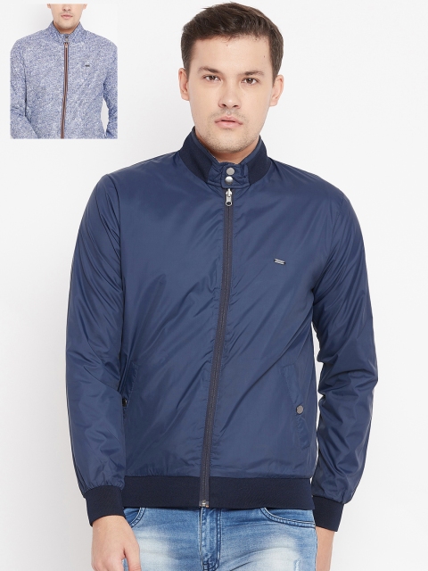 

Peter England Men Navy Blue & White Solid Reversible Bomber Jacket