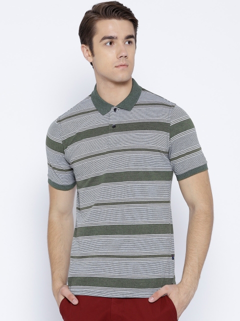 

Peter England Casuals Men Olive Green & White Striped Polo Collar T-shirt