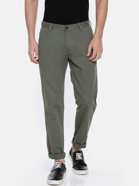 

Peter England Casuals Men Olive Green Super Slim Fit Solid Chinos