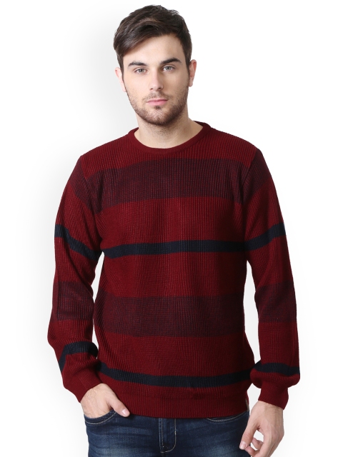 

Peter England Men Red & Navy Blue Striped Pullover