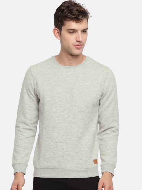 

Peter England Men Grey Melange Self Design Sweatshirt