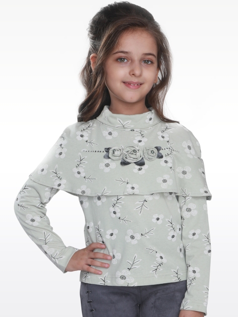 

CUTECUMBER Girls Green Printed Pure Cotton Top