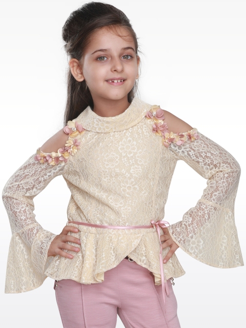 

CUTECUMBER Girls Cream-Coloured Self Design Top