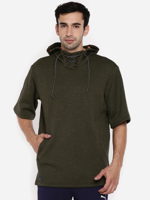 

Puma Men Olive Green Solid N.R.G. SS Hooded Sweatshirt