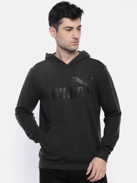 

Puma Men Charcoal Grey Printed Regular Fit Elevated ESS TR Hooded Sweatshirt