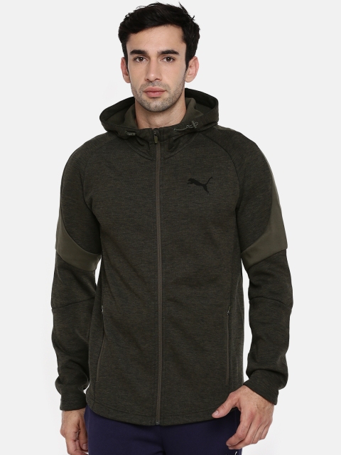 

Puma Men Olive Green Solid Evostripe FZ Hooded Track Sweatshirt