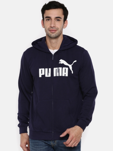 

Puma Men Navy Blue Printed ESS FZ Hoody Hooded Sweatshirt