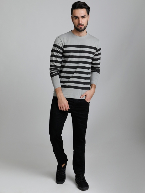 

DILLINGER Men Grey Striped Round Neck T-shirt