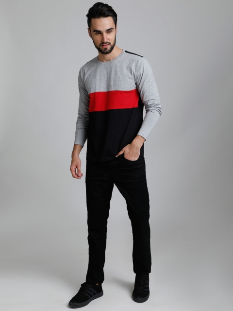 

DILLINGER Men Grey Melange Colourblocked Round Neck T-shirt