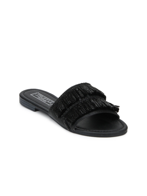 

Truffle Collection Women Black Solid Open Toe Flats