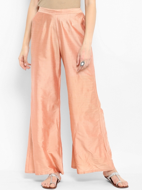 

Abhishti Women Peach-Coloured Self Design Wide Leg Palazzos