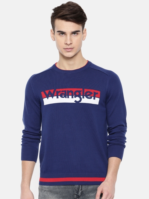 Wrangler Men Navy Blue Printed Pullover Sweater