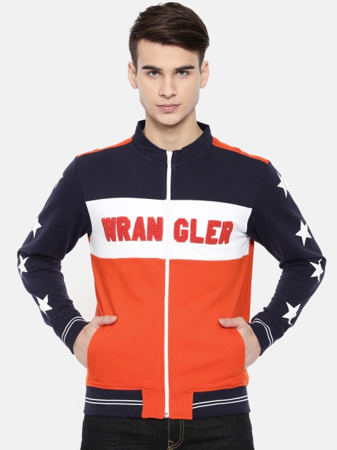 

Wrangler Men Orange & Navy Blue Colourblocked Sweatshirt