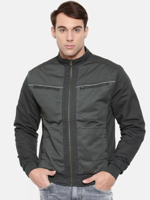 

Wrangler Men Charcoal Colourblocked Biker Jacket