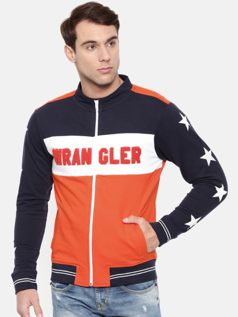 

Wrangler Men Orange & Navy Blue Colourblocked Sweatshirt