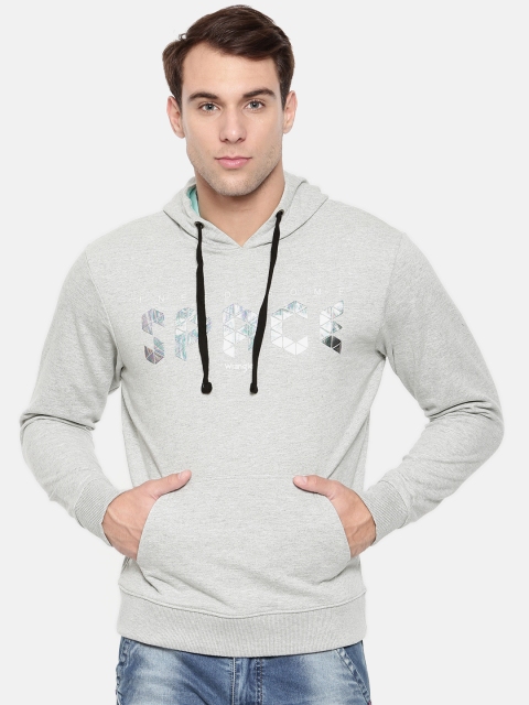 

Wrangler Men Grey Melange Printed Hooded Sweatshirt