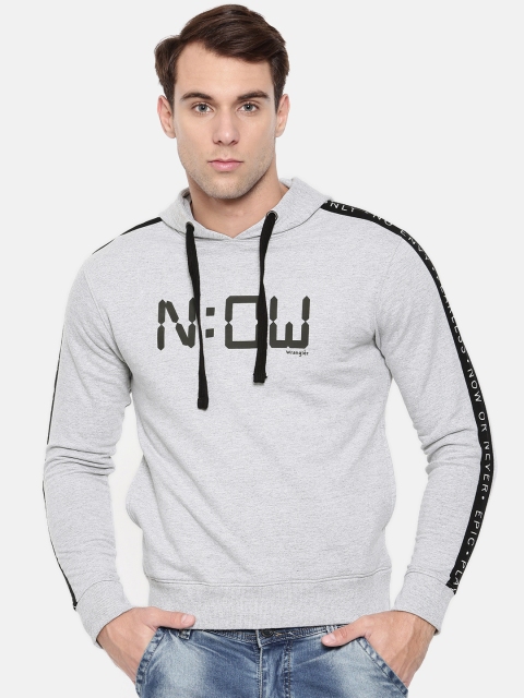 

Wrangler Men Grey Melange Printed Hooded Sweatshirt