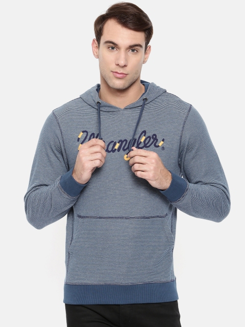 

Wrangler Men Navy Blue Striped Hooded Sweatshirt