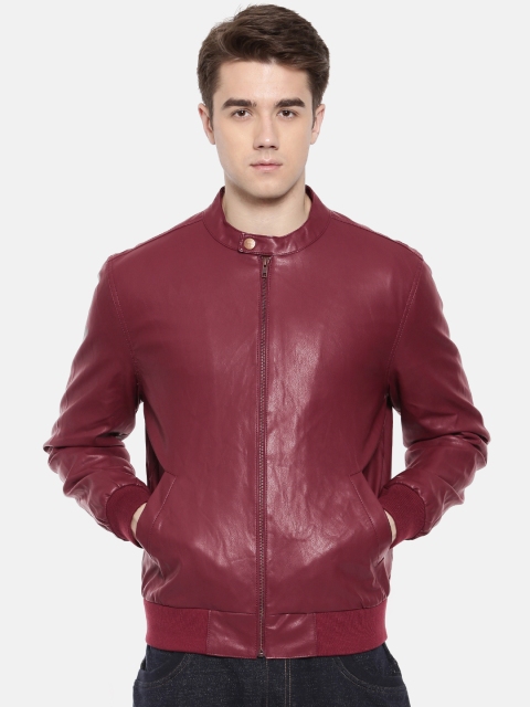 

Wrangler Men Burgundy Solid Leather Jacket