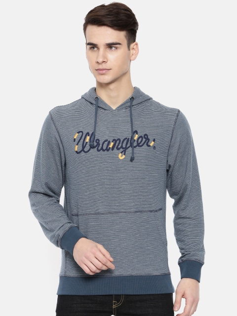 

Wrangler Men Navy Blue Striped Hooded Sweatshirt