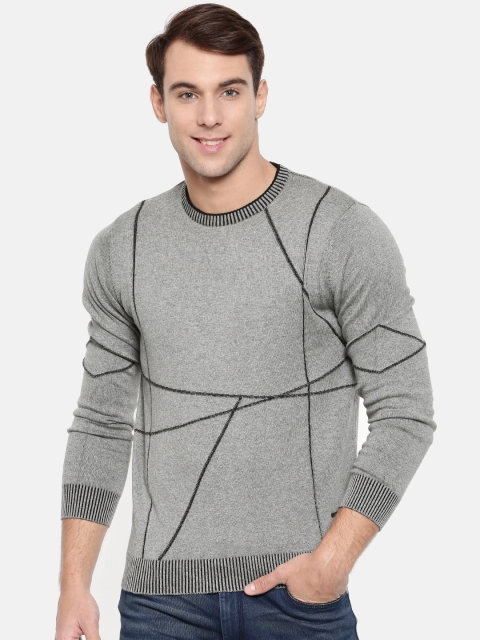 

Wrangler Men Grey Self-Design Pullover Sweater