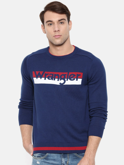 

Wrangler Men Navy Blue Printed Pullover Sweater