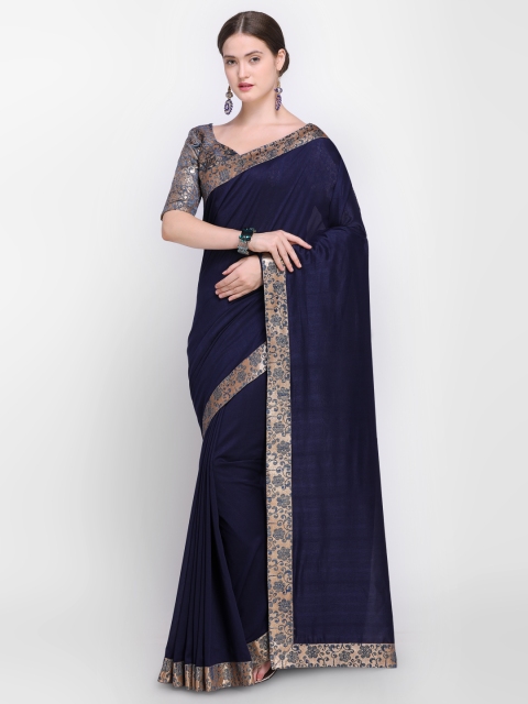 

Inddus Navy Blue Solid Art Silk Saree