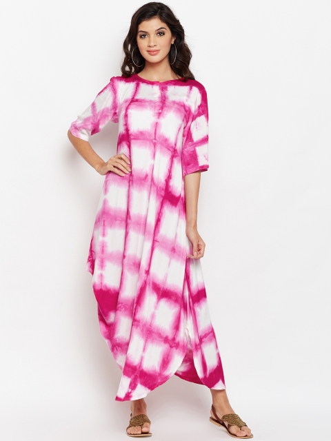 

studio rasa Women Pink & White Tie & Dye Maxi Kurta Dress