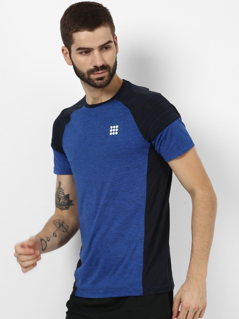 

rock.it Men Blue Colourblocked Round Sports Neck T-shirt