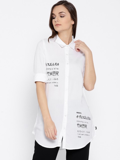 

Kook N Keech Marvel Women White Printed Regular Fit Casual Longline Shirt