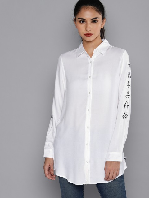 

Justice League Women White Solid Longline Casual Shirt