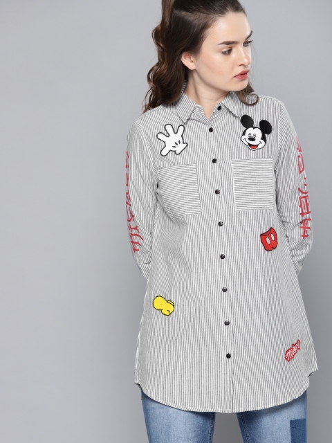 

Kook N Keech Disney Women White & Black Regular Fit Striped Casual Shirt