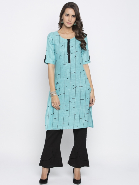 

DESI GLIC Women Turquoise Blue Printed Straight Kurta