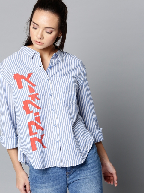 

Kook N Keech Star Wars Women White & Blue Printed Striped Casual Shirt