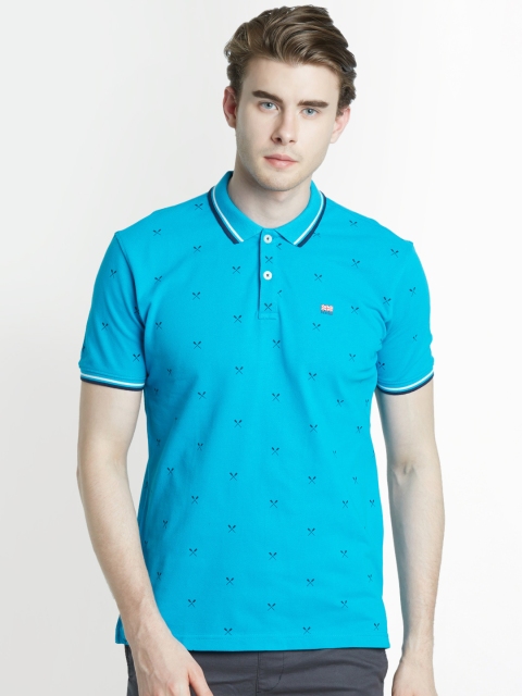 

BYFORD by Pantaloons Men Turquoise Blue Printed Polo Collar T-shirt