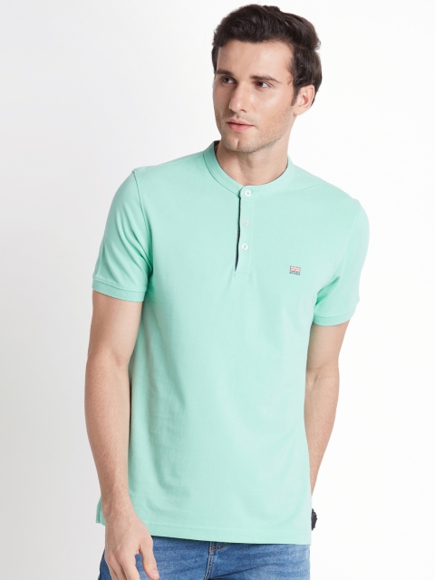 

BYFORD by Pantaloons Men Sea Green Solid Henley Neck T-shirt