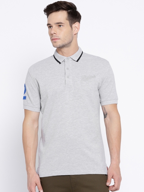 

John Players Men Grey Melange Slim Fit Solid Polo Collar T-shirt