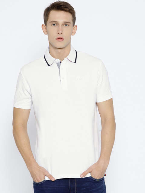 

John Players Men White Solid Polo Collar T-shirt