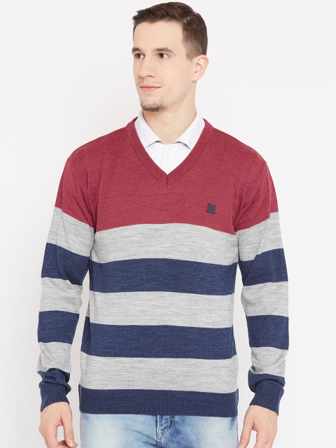 

Duke Men Navy Blue & Grey Melange Striped Pullover