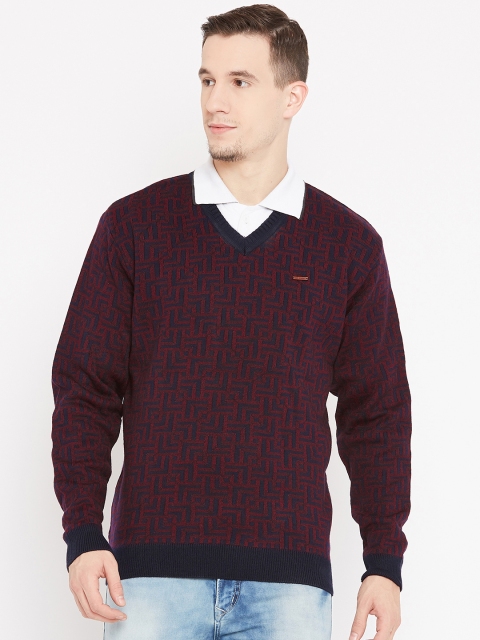

Duke Men Navy Blue & Maroon Printed Pullover