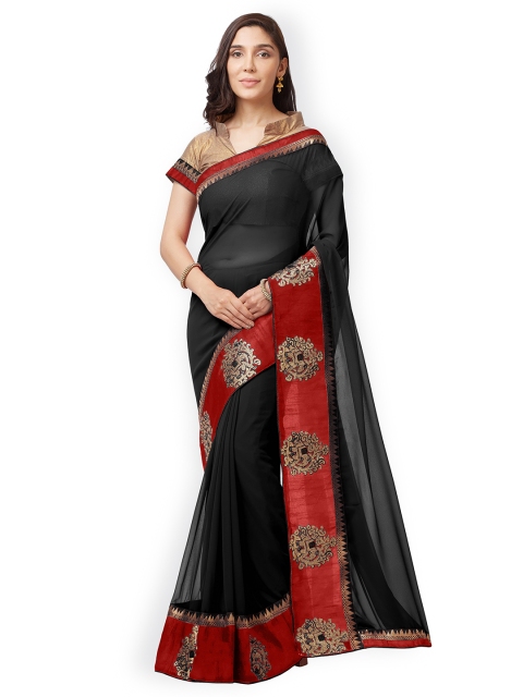 

Mirchi Fashion Black & Red Poly Georgette Solid Saree