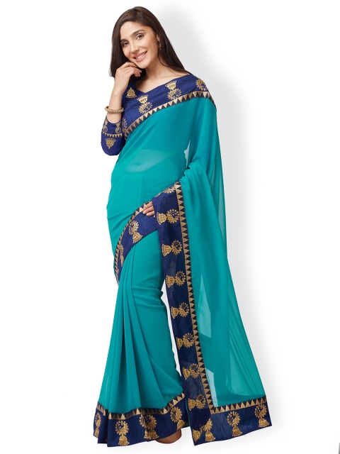 

Mirchi Fashion Teal & Blue Poly Georgette Embroidered Saree