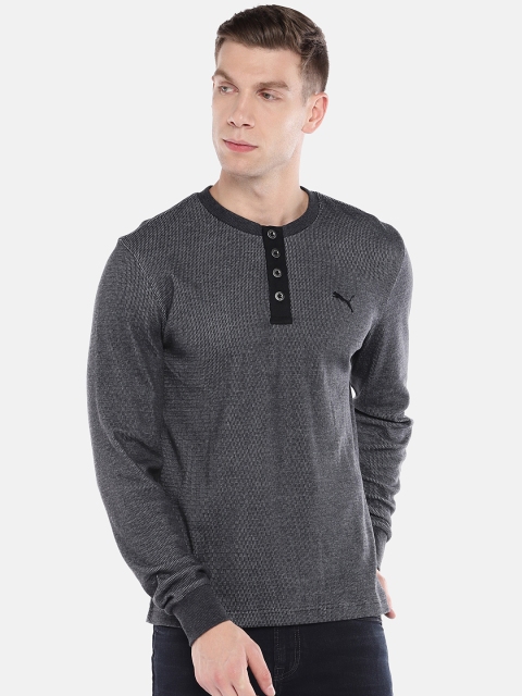 

Puma Men Charcoal Grey Self Design India Henley Neck T-shirt