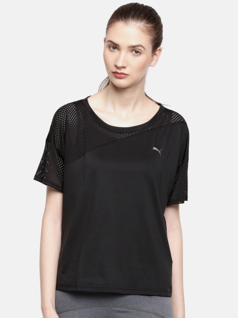 

Puma Women Black DryCELL A.C.E. Mesh Blocked Self Design Round Neck Training T-shirt