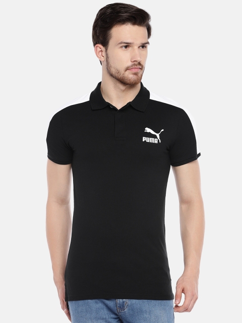 

Puma Men Black Classics T7 Solid Polo Collar T-shirt