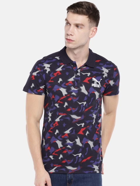 

Puma Men Blue & Red Slim Fit Printed Classics Graphics Polo Collar T-shirt