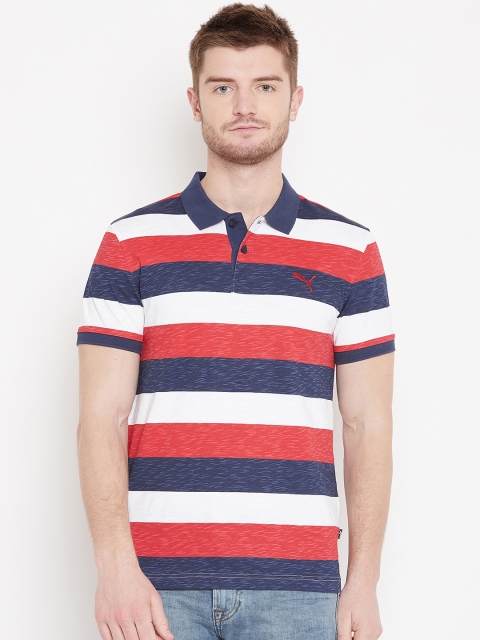 

Puma Men Navy Blue & Red India Colourblock Stripe Polo T-shirt
