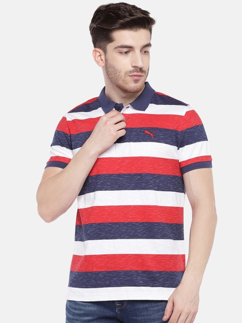 

Puma Men Navy Blue & Red India Colourblock Stripe Polo T-shirt