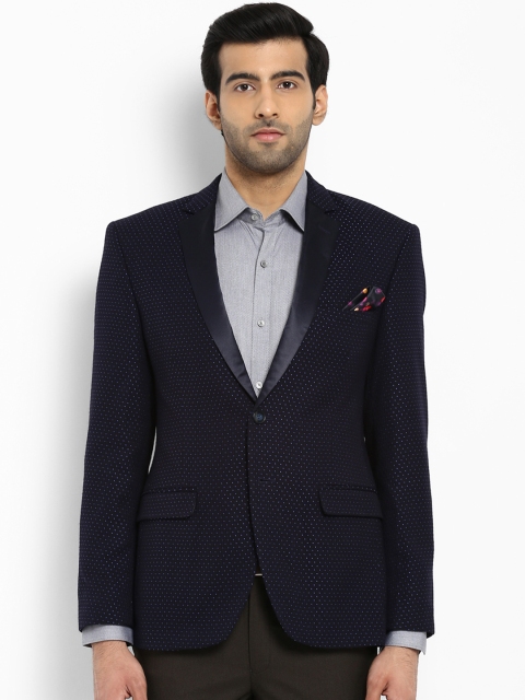 

Park Avenue Men Navy Blue Printed Super Slim Fit Single Breasted Party Blazer